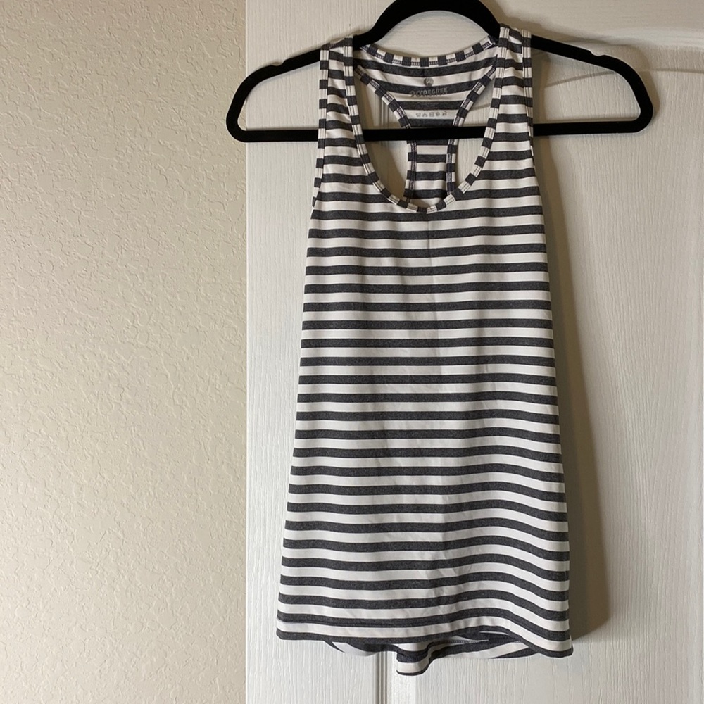 Gray and White Striped Workout Tank Top